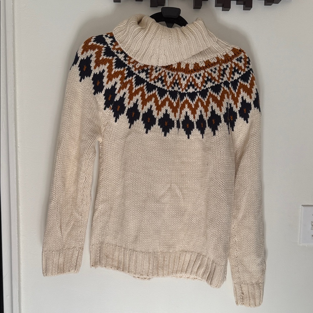 Rachel Zoe Cream Turtleneck with navy and orange Pattern